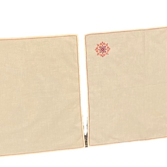 2 Vintage Cloth Hand Embroidered Napkins Floral And Pink Red Border Trim Cotton - Picture 7 of 12